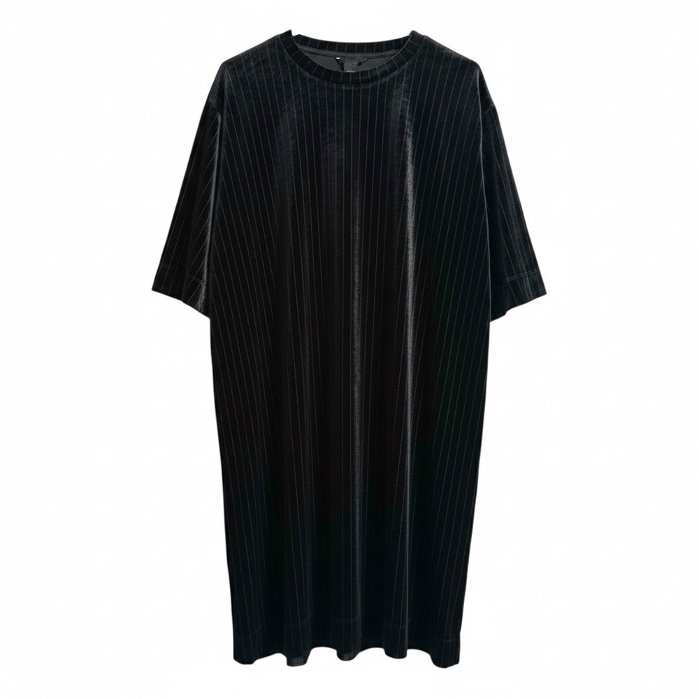 Monki Black Velour Velvet Pinstripe Dress IRREGULAR READ